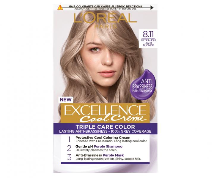 Farba do trwaej koloryzacji wosw Loral Excellence Cool Creme 8.11 ultrapopielaty jasny blond