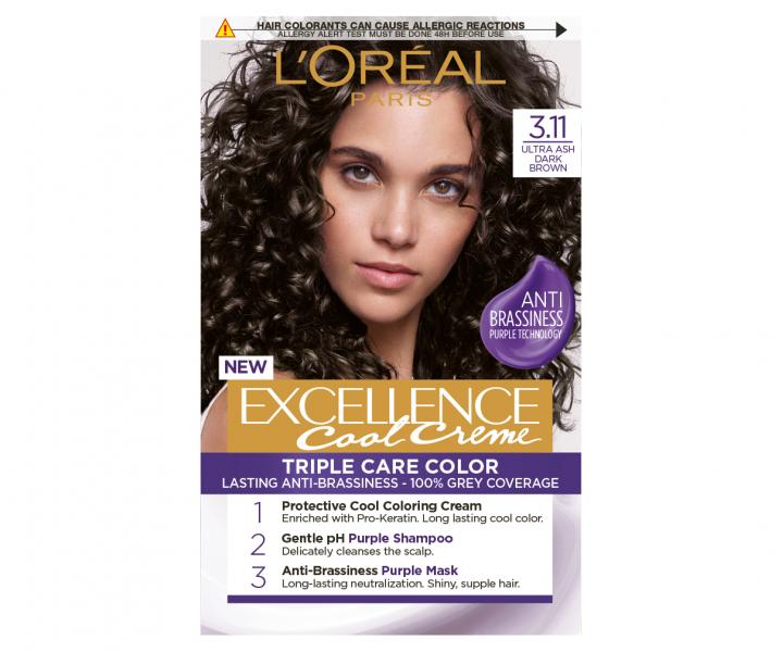 Farba do trwaej koloryzacji wosw Loral Excellence Cool Creme 3.11 ultrapopielaty ciemny brz