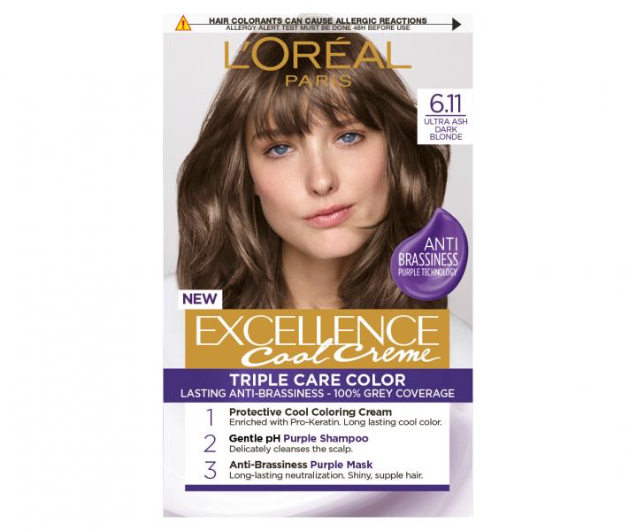 Farba do trwaej koloryzacji wosw Loral Excellence Cool Creme 6.11 ultrapopielaty ciemny blond