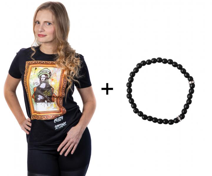 T-shirt z krtkim rkawem Crazy Scissors Mona Lisa - czarny - S + bransoletka Loral Preciosa gratis