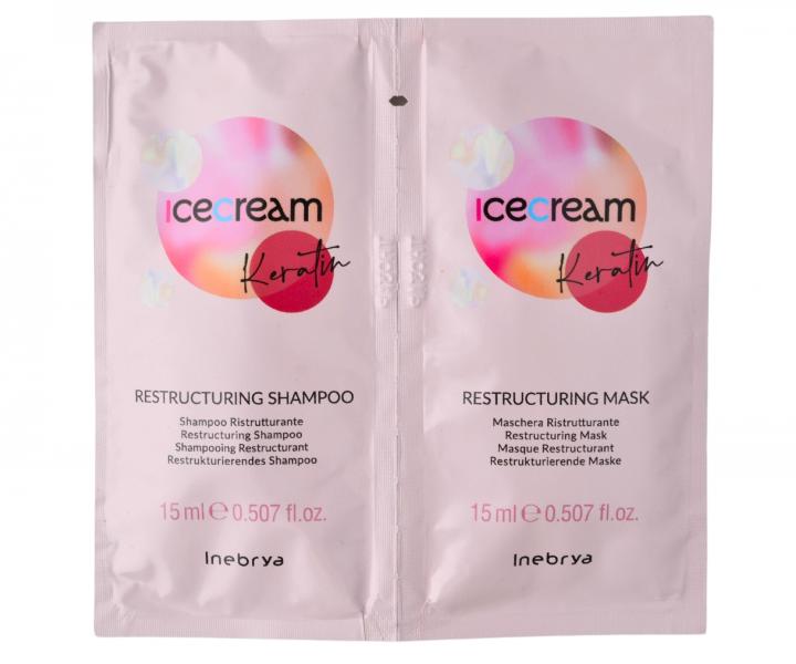 Szampon i maska z keratyn do wosw zniszczonych Inebrya Ice Cream Keratin - 2 x 15 ml