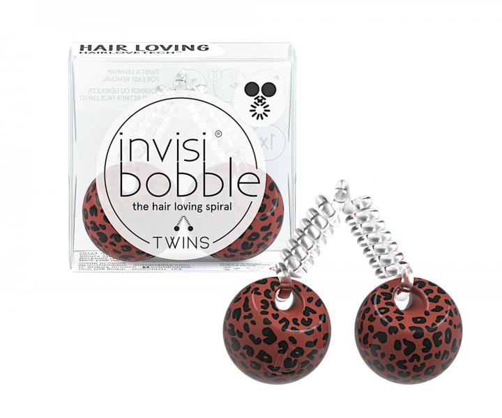 Gumka do wosw spiralka cienka z kuleczkami Invisibobble Twins Purrfection - brzowa w ctki