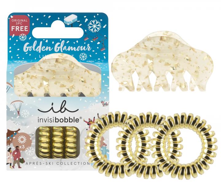 Zestaw klamra do wosw i gumki spiralki Invisibobble Aprs-Ski Golden Glamour