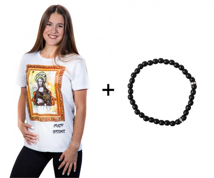 T-shirt z krtkim rkawem Crazy Scissors Mona Lisa - biay - M + bransoletka Loral Preciosa gratis