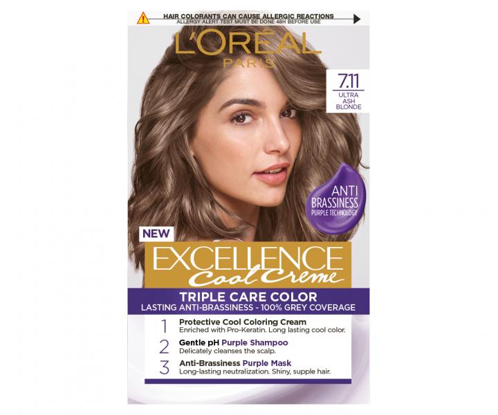 Farba do trwaej koloryzacji wosw Loral Excellence Cool Creme 7.11 ultrapopielaty blond