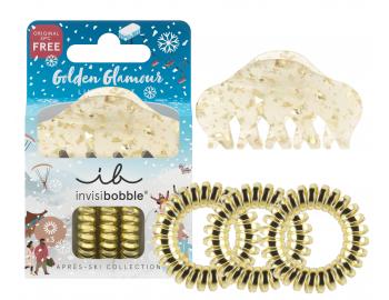 Zestaw klamra do wosw i gumki spiralki Invisibobble Aprs-Ski Golden Glamour