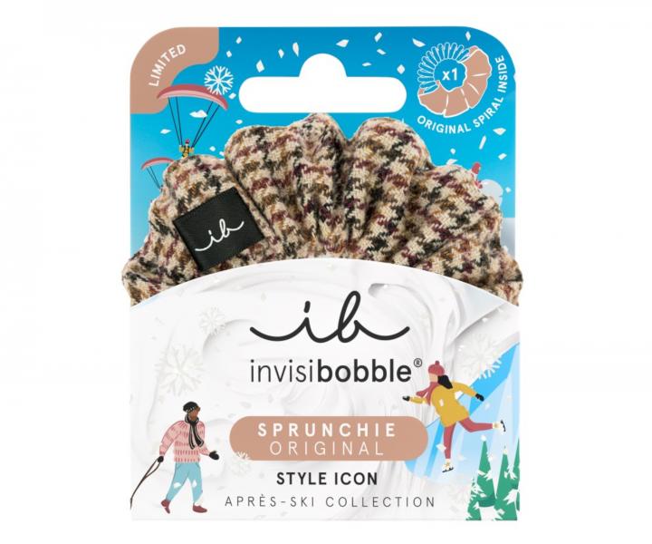 Ozdobna gumka spiralka Invisibobble Sprunchie Original Aprs-Ski Jacquard - brzowa z wzorem