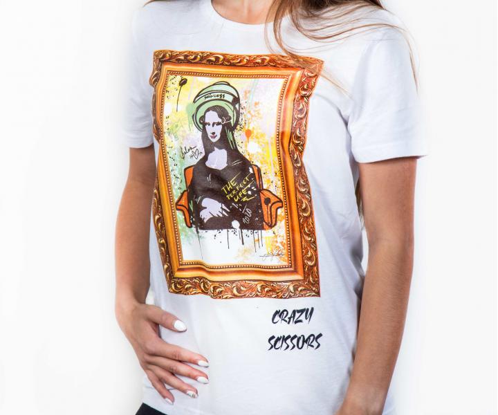 T-shirt z krtkim rkawem Crazy Scissors Mona Lisa - biay - M + bransoletka Loral Preciosa gratis