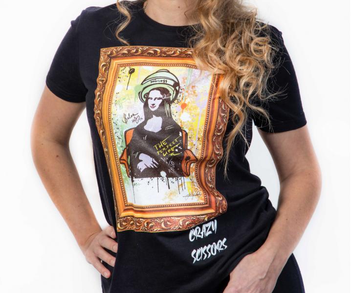 T-shirt z krtkim rkawem Crazy Scissors Mona Lisa - czarny - S